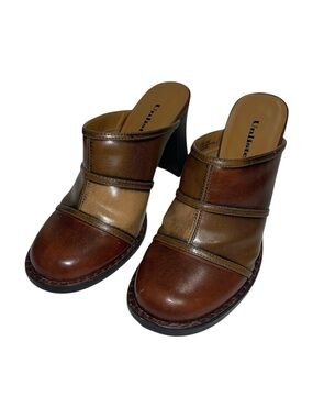 Unlisted Y2K Vintage Chunky Heeled Mules Women’s 8.5 Brown Patchwork Slip-On